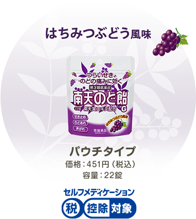南天のど飴 はちみつぶどう風味 パウチタイプ　NEW